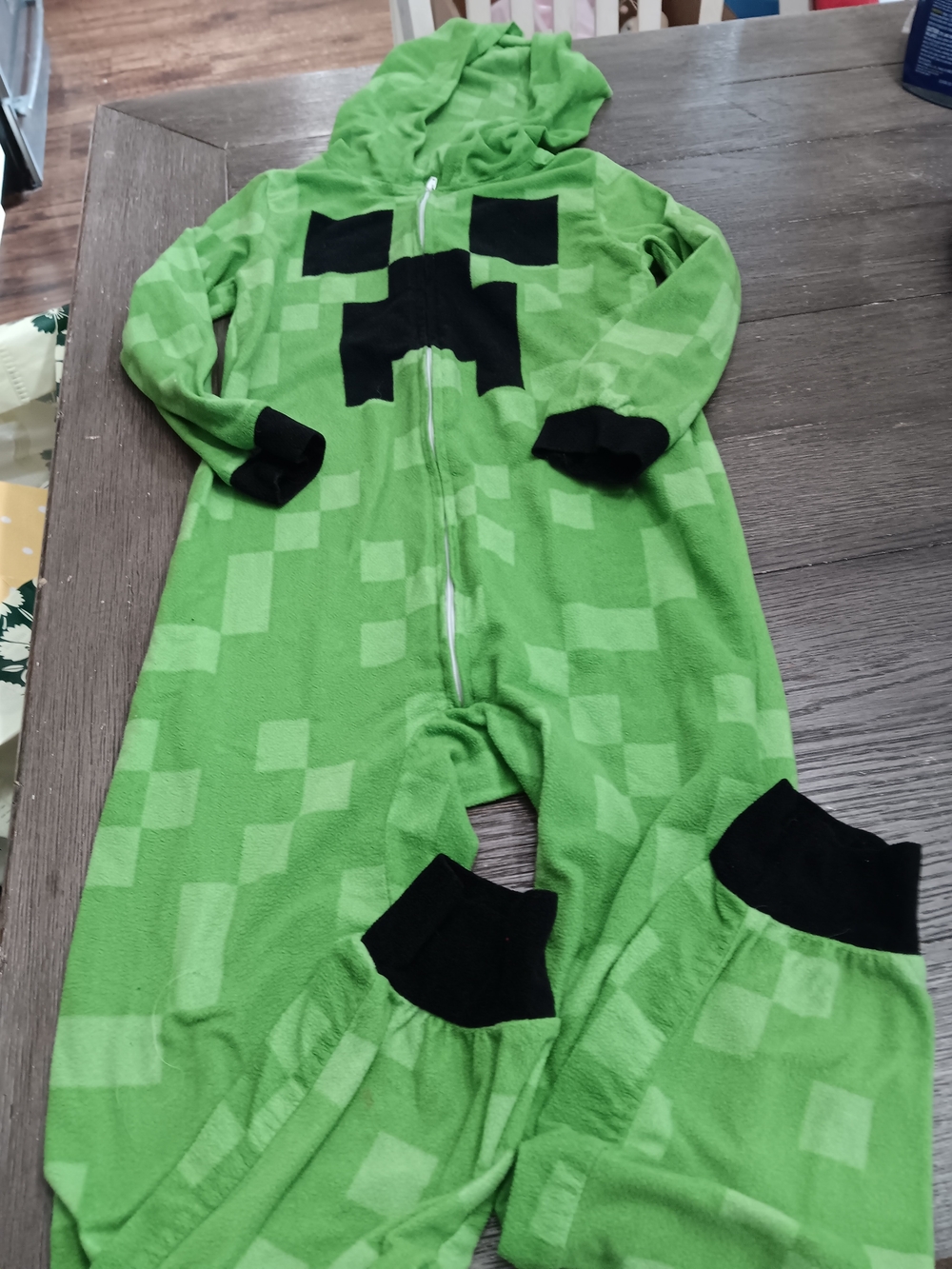 Boys Size 8, Green Minecraft Hooded One-Piece Pajamas